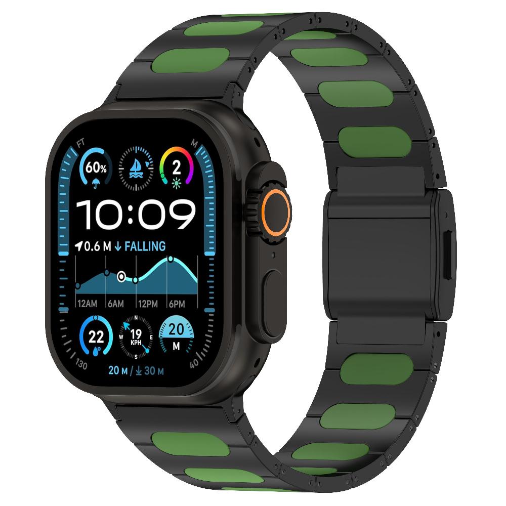 Magnetyczny Pasek ze Stopu z Paskiem ze Skóry Silikonowej dla Apple Watch Seria 12 11 10 SE1 2 3 /Ultra4 3 2 1 38/41/42/46/49 mm