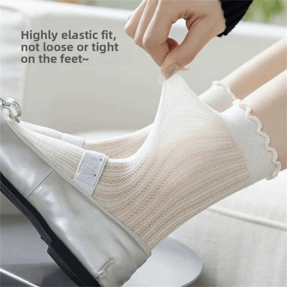 Hollow Out Mesh Mid Tube Socks Solid Color Ruffle Cotton Socks New Lolita Socks  JK
