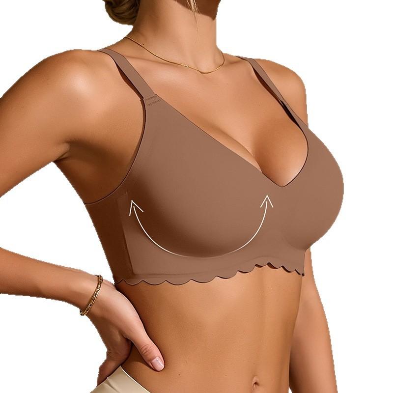 European Size Wireless Seamless Soft Support Bra Leopard Print Wavy Edge Gathered Side Bust Coverage Anti-Curl Intimates