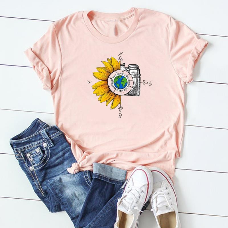 Feather Lovely Tee Top Fashion T Shirt Clothing 90s Sweet Style Trend Casual Short Sleeve Women Print Lady Female Graphic T-shirt