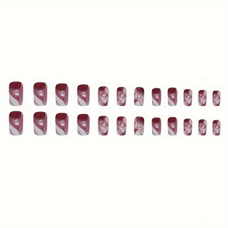 24pcs/set Medium Square Broken Crackle False Nails Purple Gradient Sense Nail Piece Finished Wearing Nail1pc Nail File And 1sheet Adhesive Tabs
