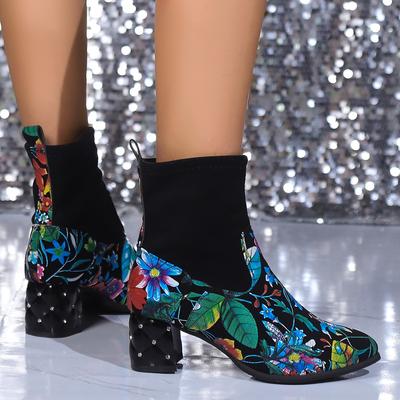 Fashion Autumn Winter Ankle Boots Women Shoes Big Size 43 Rhinestone Fashion Shoes for Women Boots Comfortable Printed Women Short Boots