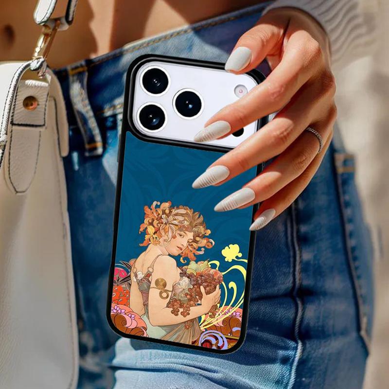 Alphonse Mucha Painted Phone Case For iPhone 17 Air 14 15 13 12 Max Cover For Apple 14 15 16 16e 11 Pro Max Plus Coque iPhone 16pro max