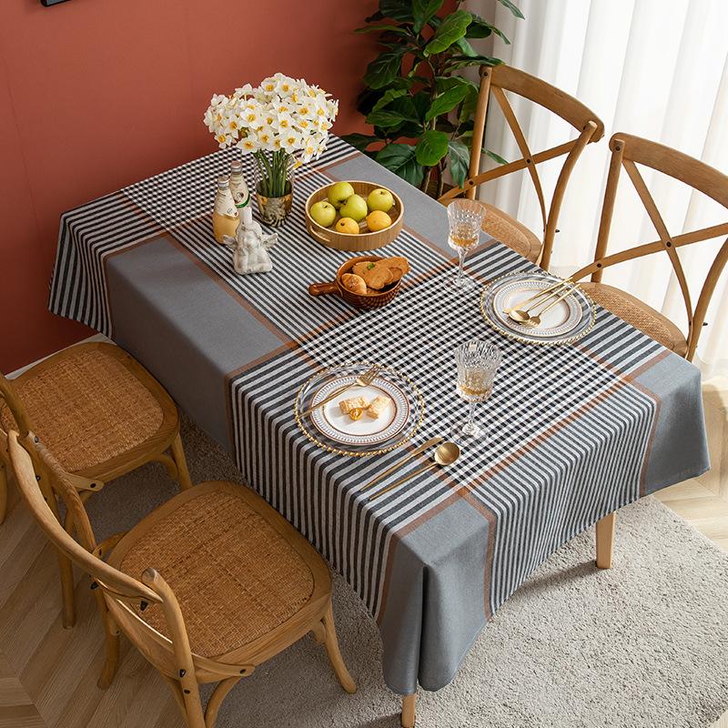 Thick Cotton Linen Gingham Stripe Tablecloth Modern European Square Table Cover Home Decor 90*90cm