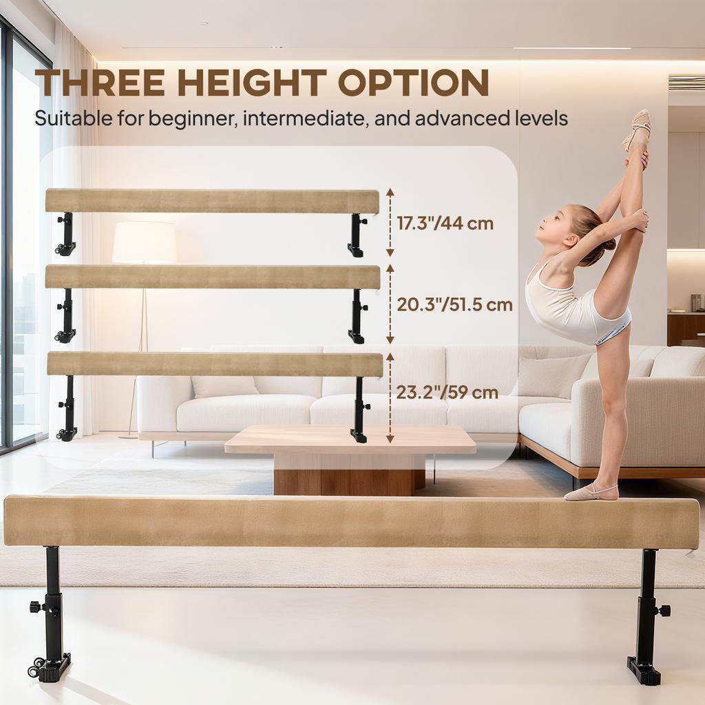 7.5ft Adjustable Balance Beam with Wheels for 6+ Years Old Training