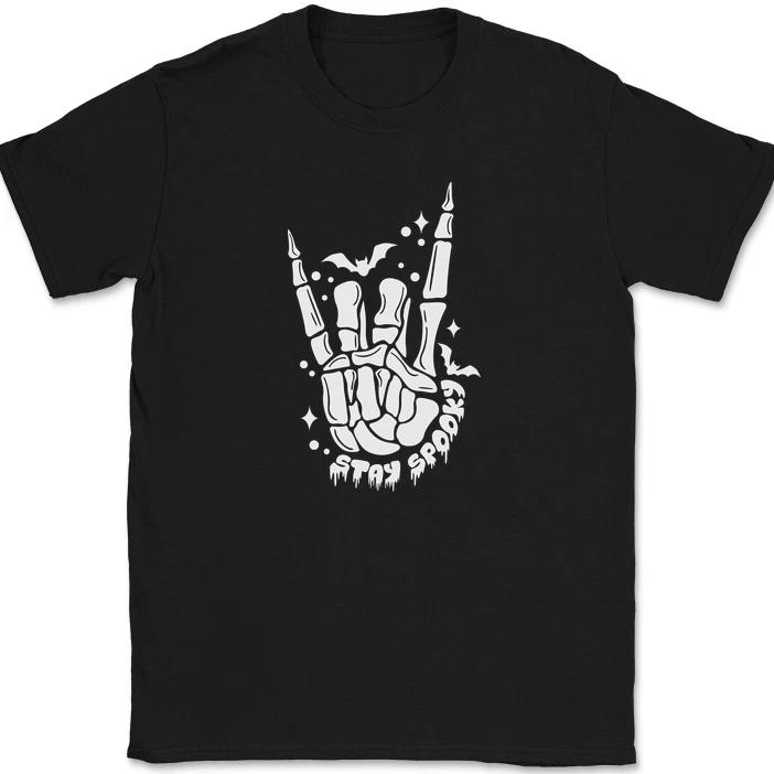 Stay Spooky T-Shirt Funny Halloween Skeleton Rock Hand Graphic Gift Tee