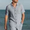 Summer Men's Lapel Shirt Woven Solid Color Simple Loose Casual Short-sleeved Shirt