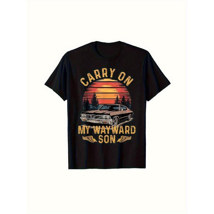 Plus Size Unisex T-Shirt For The Supernatural Series- Durable 220Gsm Vintage Style Tee With 'Carry On My Wayward Son' In Golden, Featuring The Famous