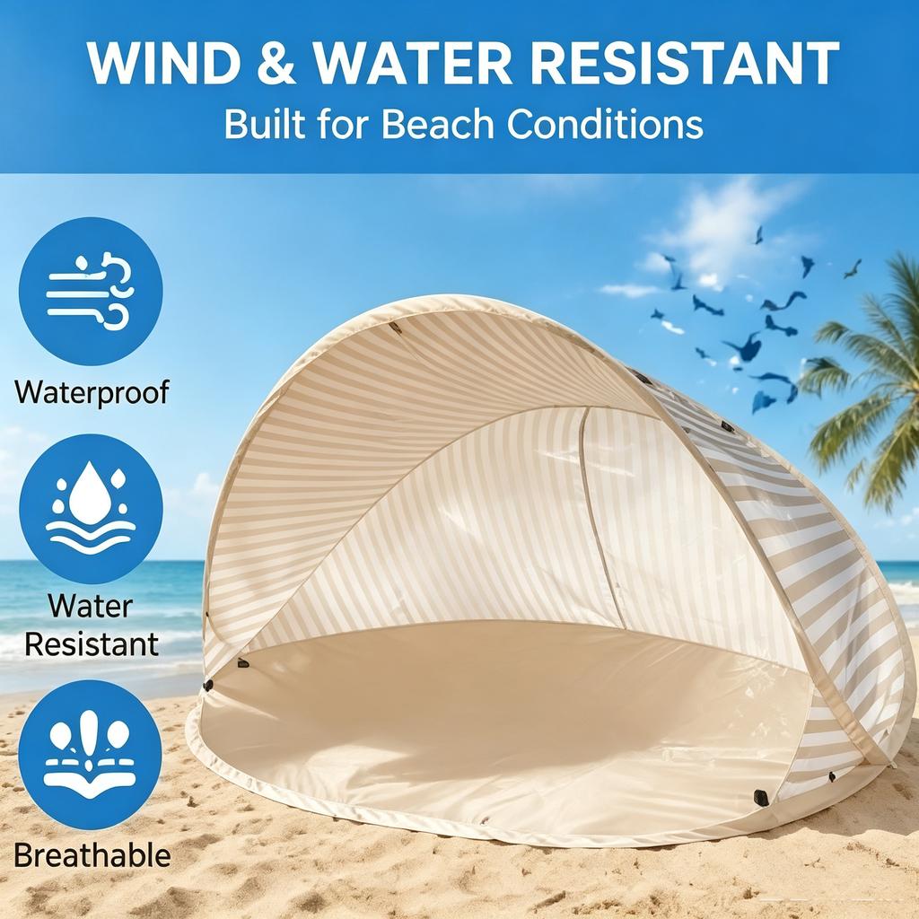 No-Assembly Pop-Up Beach Sun Shelter Instant UV Protection Tent for 2–3 People Lightweight Windproof Shade for Beach Park