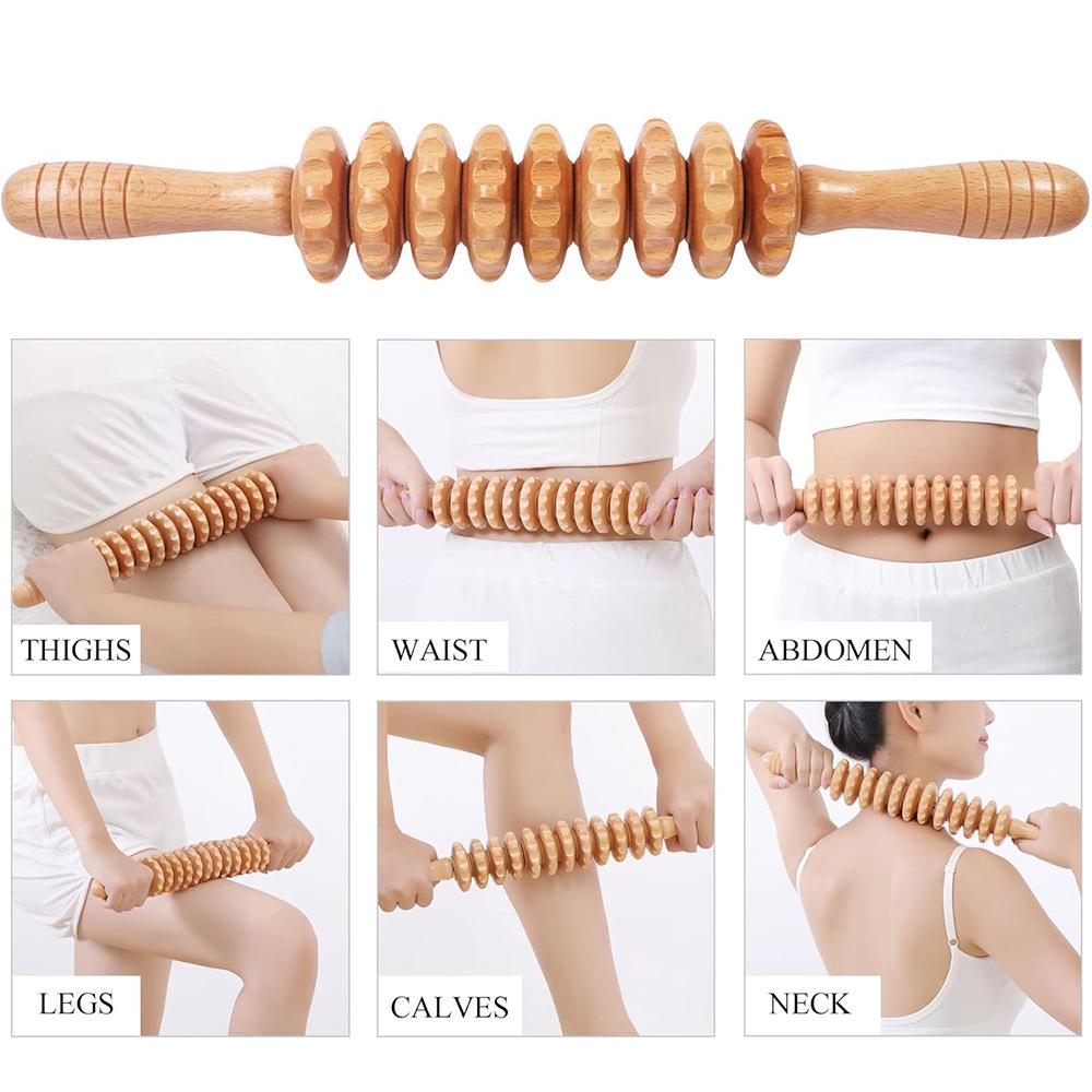 Solid Wood Meridian Massage Set: Face & Leg Gua Sha, Handheld Roller for Full Body Relief