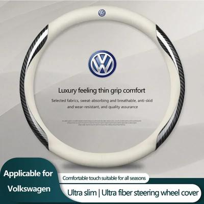 B6 VW For Volkswagen Leather Carbon Fiber Car Steering Wheel Cover Car Accessories For Volkswagen VW New R Rline Caddy Tiguan Po