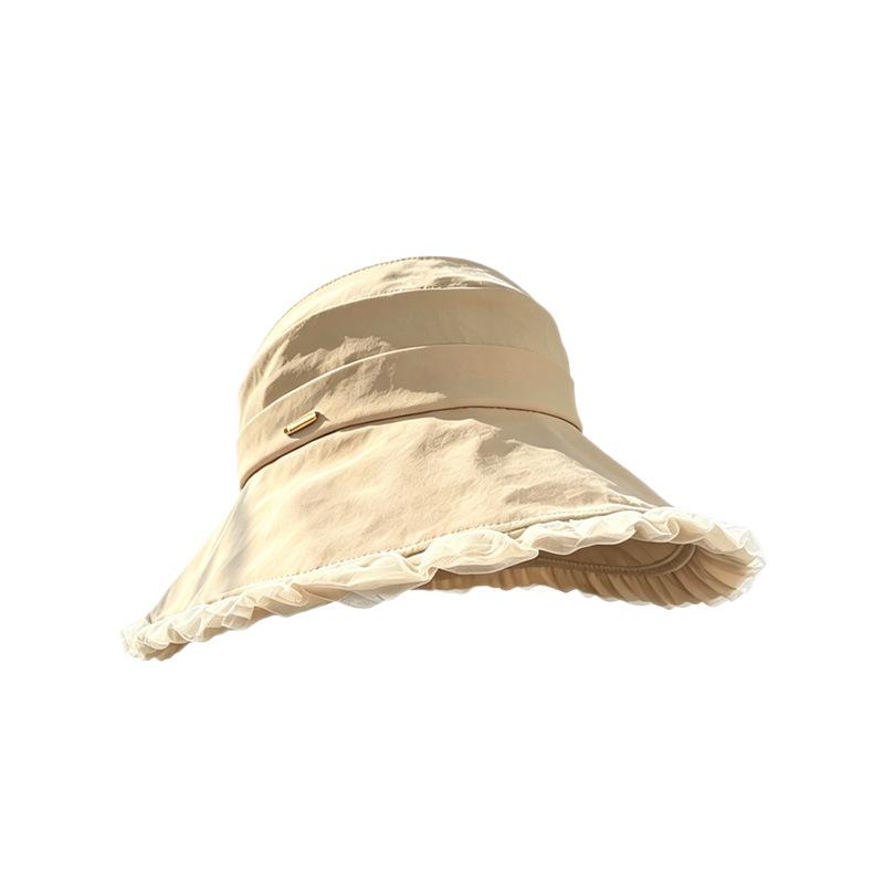 Simple commuter wind lotus leaf edge empty top sunscreen hat female summer big brim sun hat showing small face travel versatile mesh gauze hat