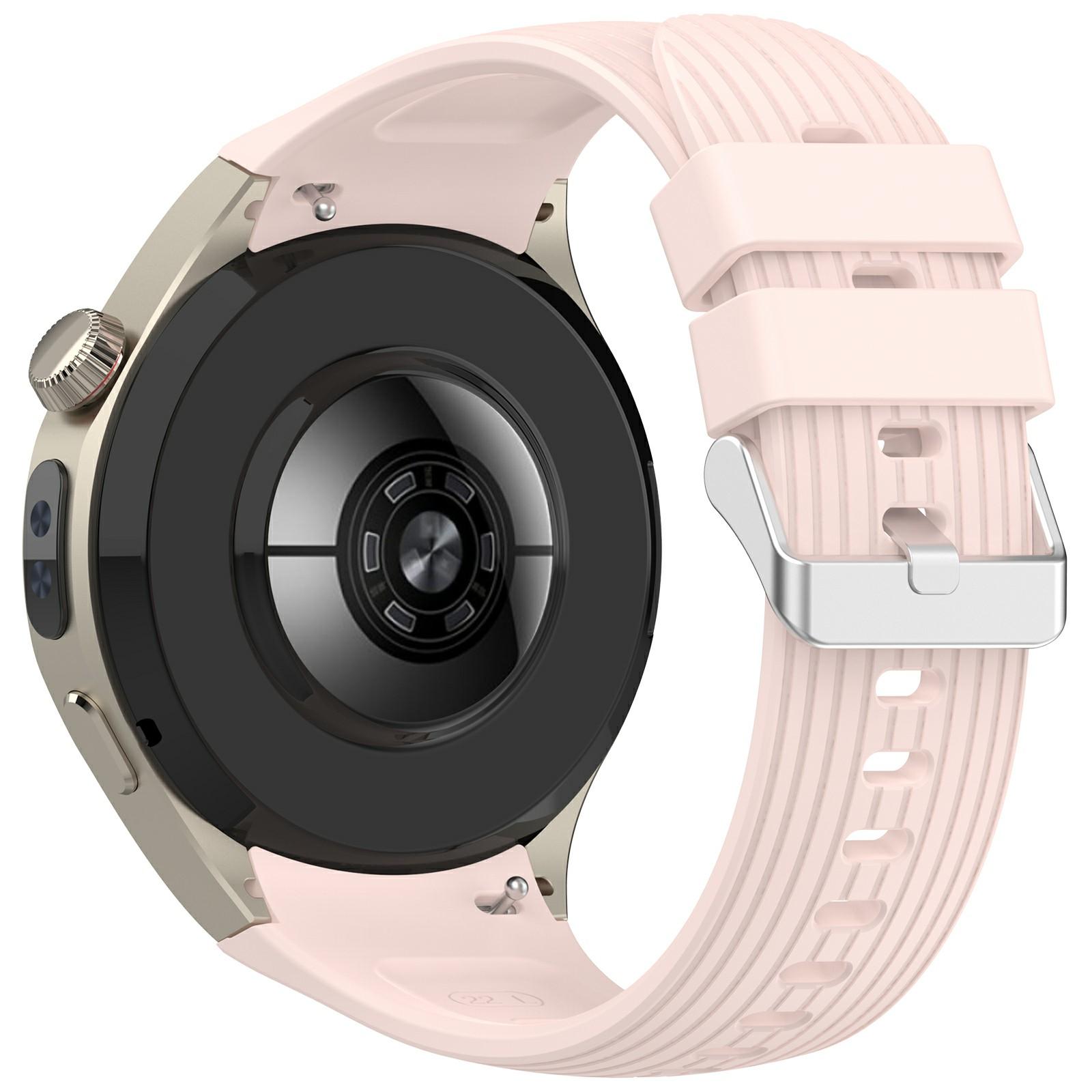 

For Huawei Watch 5 42mm Striped Silicone Adjustable Watch Band Solid Color Soft Wristband Light Pink