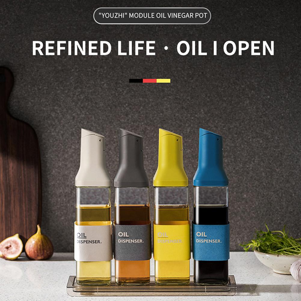 Seasoning Bottles Multipurpose Vinegar Dispenser Leak-Proof Glass Oil Can Automatic Opening for BBQ Cooking Salad Kitchen Gadget
