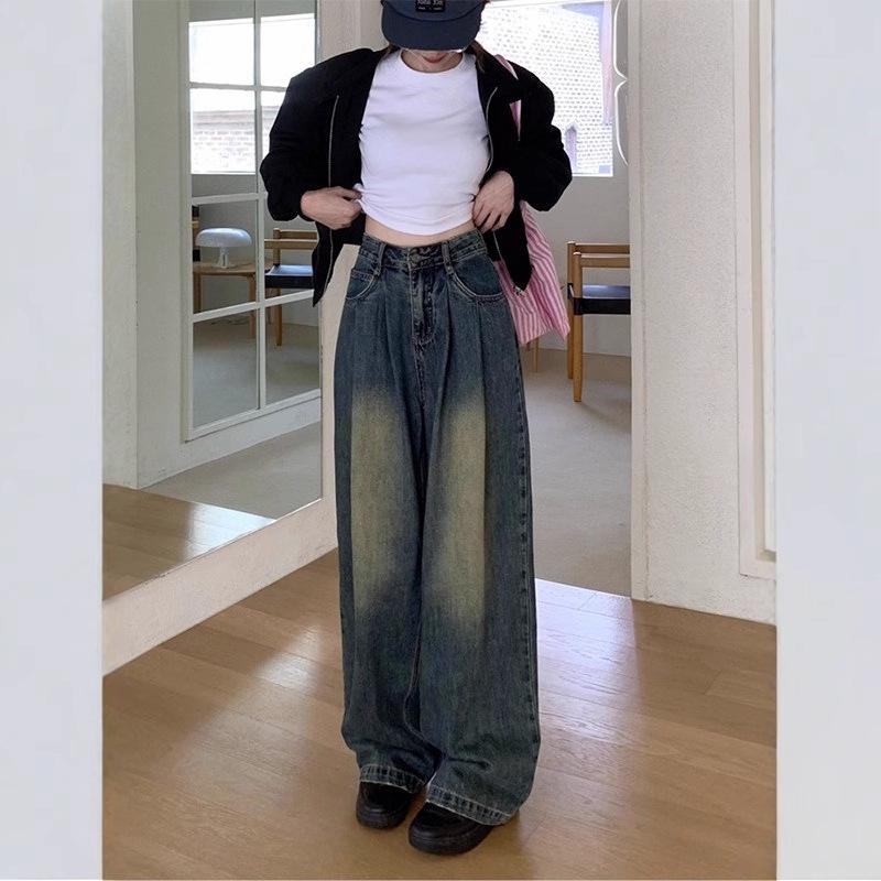 

Women s Autumn 2025 Blue High-Waist Petite Loose Straight-Leg Retro Jeans XL синій