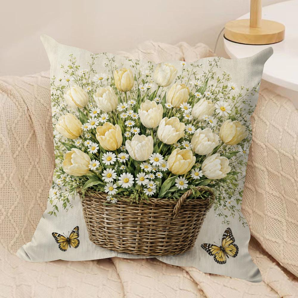 Flower Basket Cushion Cover Pillow Case Short Plush Square Throw Pillow Covers Pillowcase Sofa Home Decor Gift