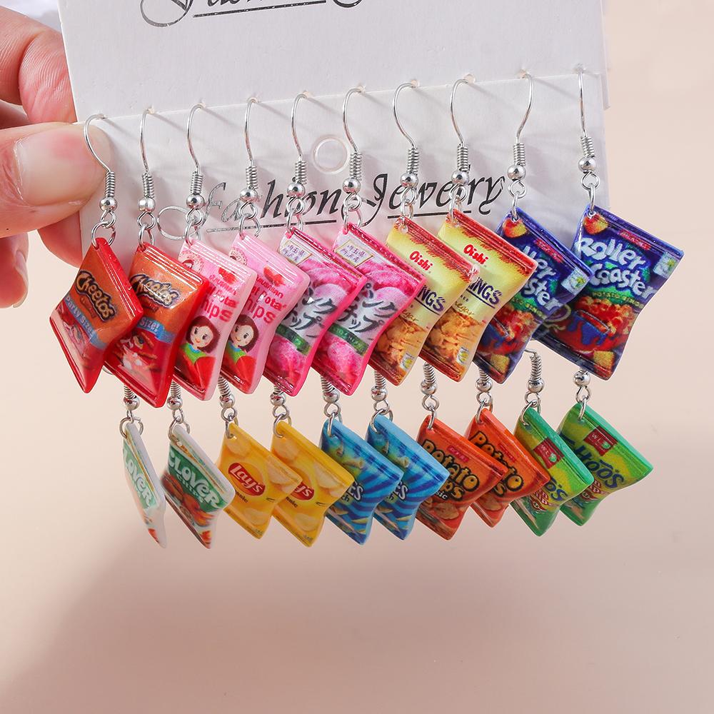 Fashion Women Girls Earrings Cute Resin Simulated Food Snacks Potato Chips Earrings Handmade Party Jewelry Gifts
