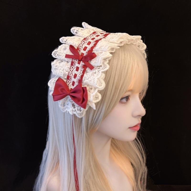 Women'S Hair Band Lolita Headband Sweet Bow Lace Lolita Accessory Japanese Lo Girl Maid Versatile Kawaii Headwear