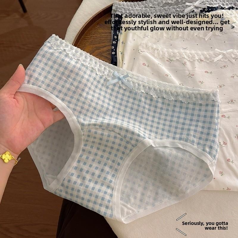 Women's Spring and Summer Pure Cotton 10A Antibacterial Extended Crotch Hip Mid Waist Triangle Briefs