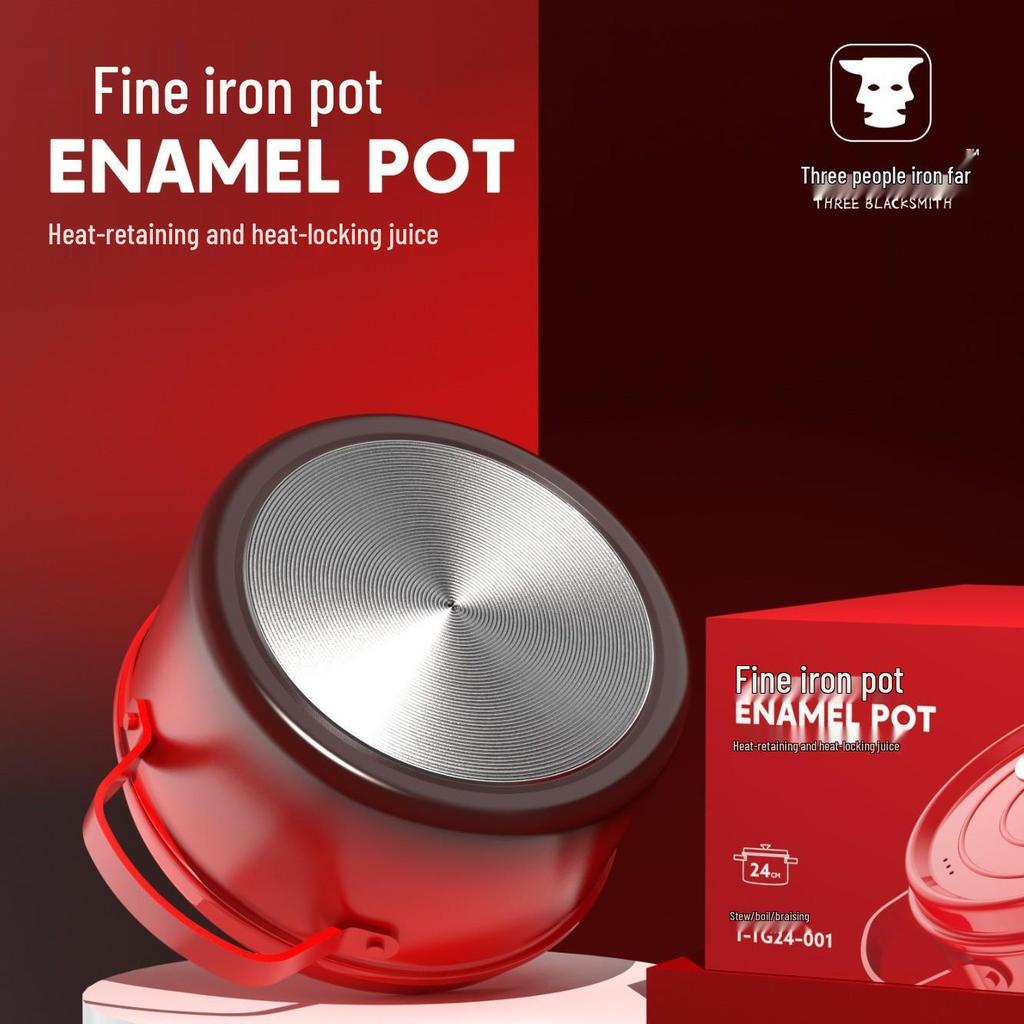 Emaliowany żeliwny garnek do zapiekanek o dużej pojemności, nieprzywierający: Garniec płaskodenne do zup i innych potraw.