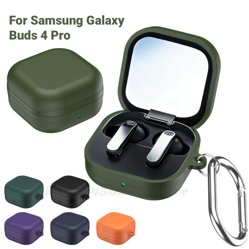 For Samsung Galaxy Buds 4/4Pro Case Soft High End Lychee Skin Texture Scratch Headphone Protective Shell Funda with Hook