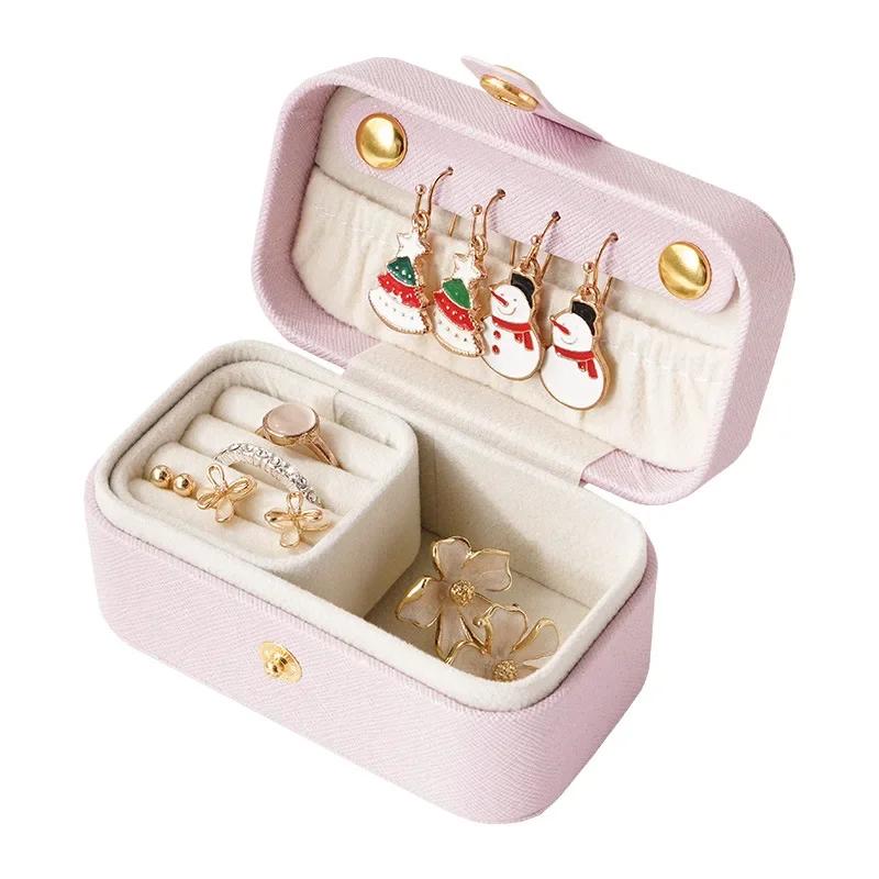 Exquisite Pu Leather Jewelry Box Simple Ring Necklace Earrings Storage Minimalist Style Daily Travel Portable Storage Box