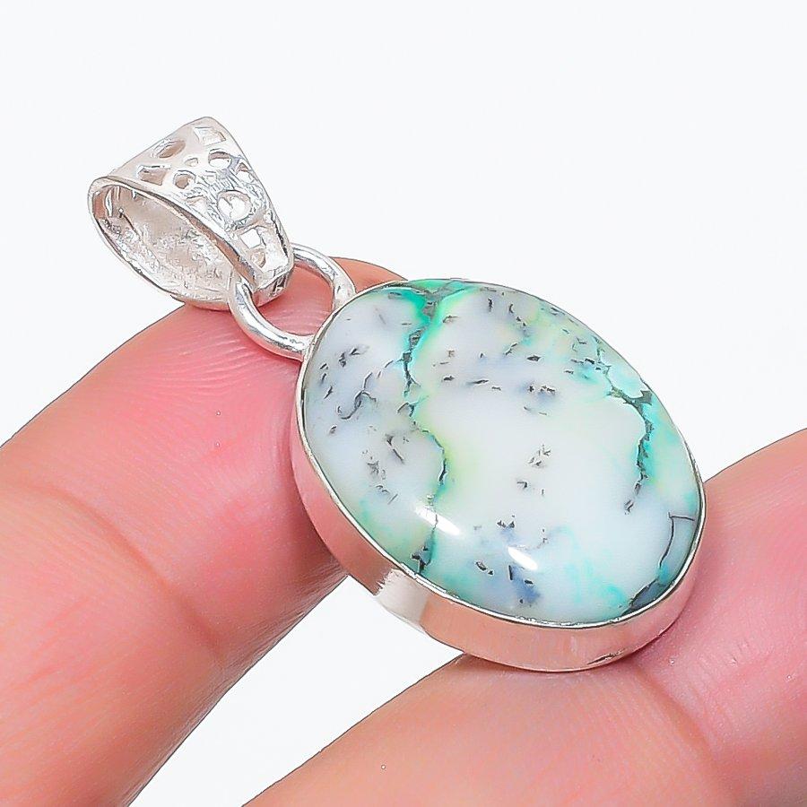 

Натуральный зеленый дендритовый драгоценный камень 925 стерлинговое серебро ювелирная подвеска 1.50 u6m85