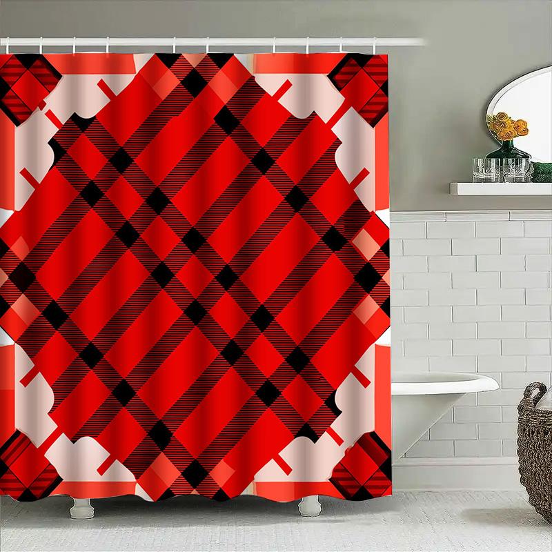 Black Red Diamond Shower Curtain Waterproof Fabric Bathroom Decor Customizable Size Modern Design Home Decoration 3D Printing Cu