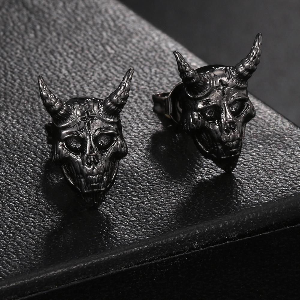 Gothic Punk Skull Stud Earrings For Men Women Nordic Retro Demon Satan Ram Skeleton Retro Viking Earrings Jewelry Gifts OHE186