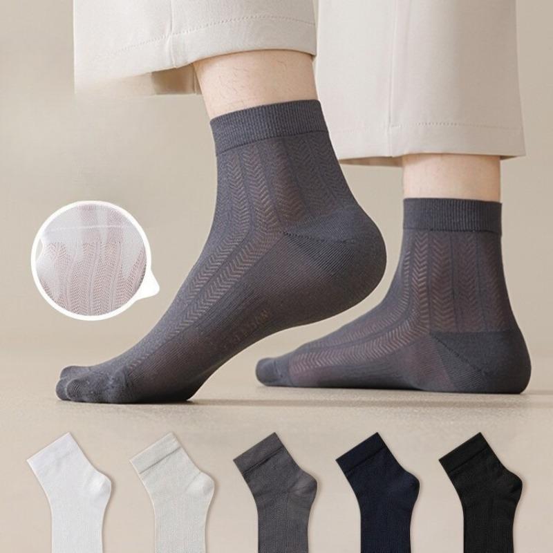 Mulberry Silk Men's Short Socks, Summer Thin Mesh Breathable Sports Anti-odor Sweat-absorbing Black Business Mid-calf Socks