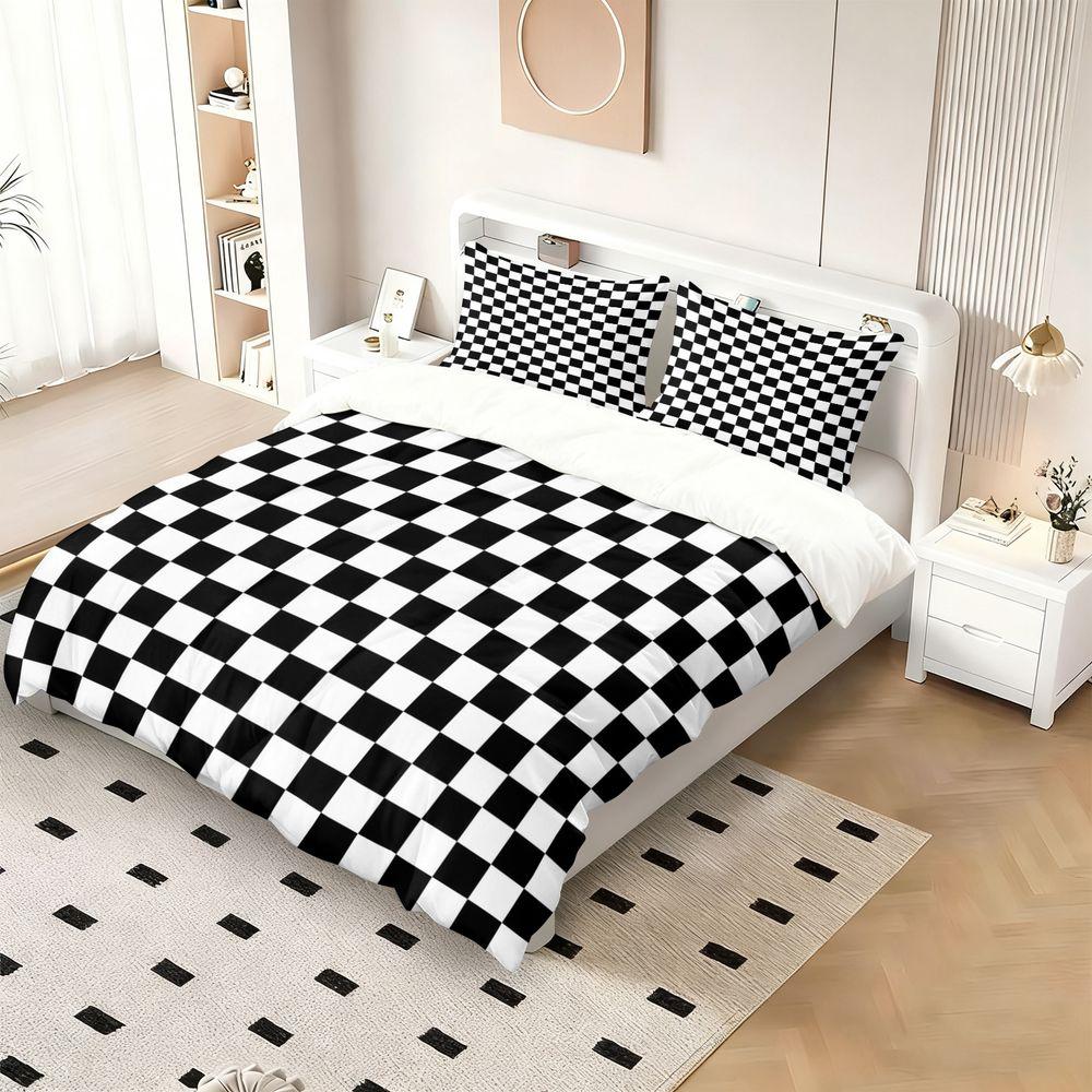 Black And White Checkerboard Duvet Cover Set (1 Duvet Cover & 1/2 Pillowcase) Soft Modern Bedding Set For Bedroom Decor