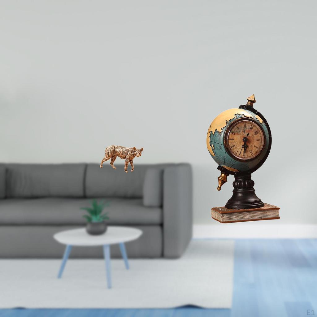 Brass Animal Globe Statue Figurine Creative Collectable Antique Feng Shui Decor Modern Table Clock