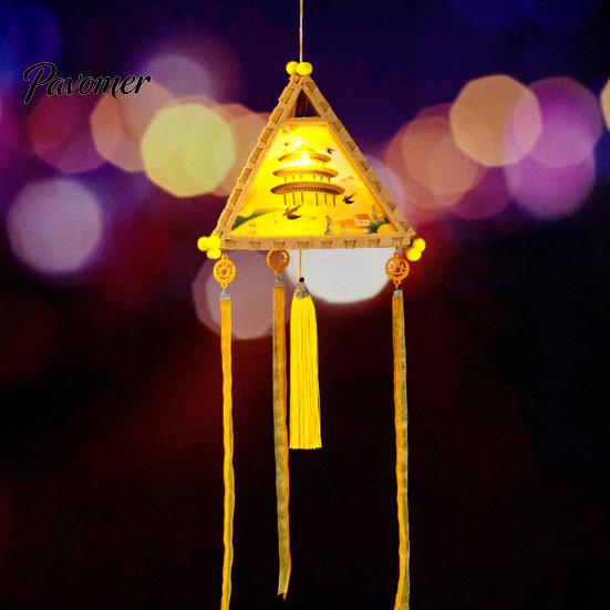 Kindergarten Art Project Supplies Chinese Style DIY Lantern Making Kit, Handmade Triangle Shaped Handheld Educational Craft Set for Kids with