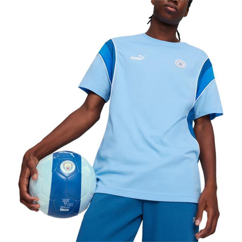 Puma Manchester City Ftbl Archive Color Block Logo Print Slim Fit T-Shirt Men T-Shirts Light-Blue 774389-09