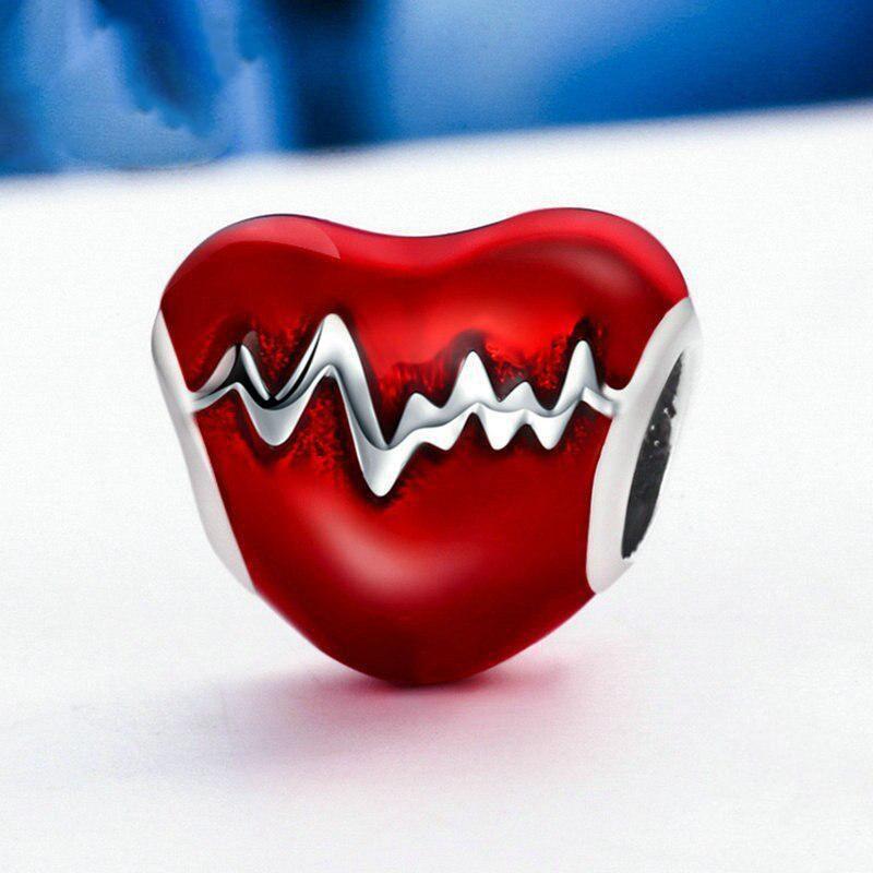 

Бусины из сплава Love Heart с ЭКГ и красной эмалью подходят к браслетам-подвескам