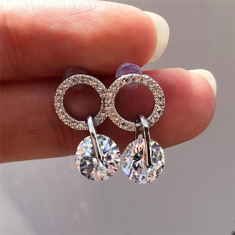 Round Diamond Zircon Korean Style Earrings for Women Simple and Niche Accessories