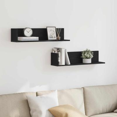 Wall Shelves 2 Pcs. Black 75 X 16.5 X 16.5 Cm Particleboard