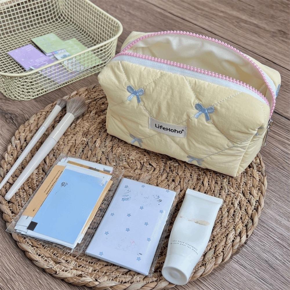 Student School Supplies Cute Bow Cosmetic Bag Female Large Capacity Makeup Bag Office Stationery Storage Bags