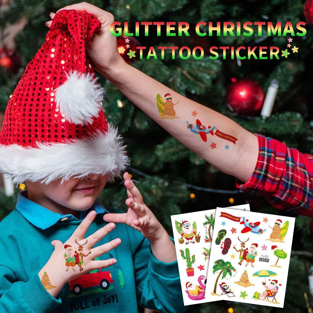 12/1 Sheets Waterproof But Removable Body Diy Art Glitter Christmas Fake Tattoo