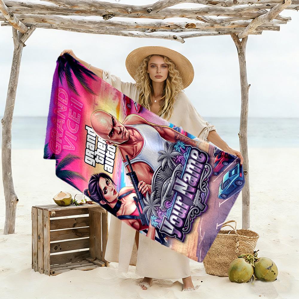Gta Customize Text Beach Towel Quick-Dry Soft Microfiber For Beach Bathroom Outdoor Swimming Pool Camping Picnic Yoga Diving Vacation Accessories