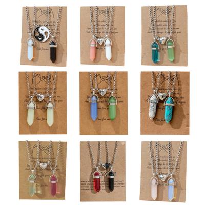 2 stuks verstelbare verlengketting nep kristal koppel kettingen magnetische hart zeshoekige stenen hanger ketting