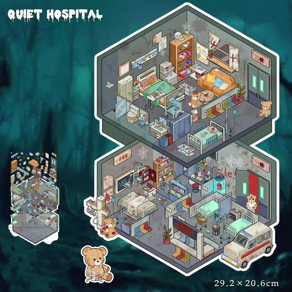 Horror Series School Hospital Scene Sticker for Girls Creative Design DIY Decor Room Layout Mini Decal Stress Relief Sticker