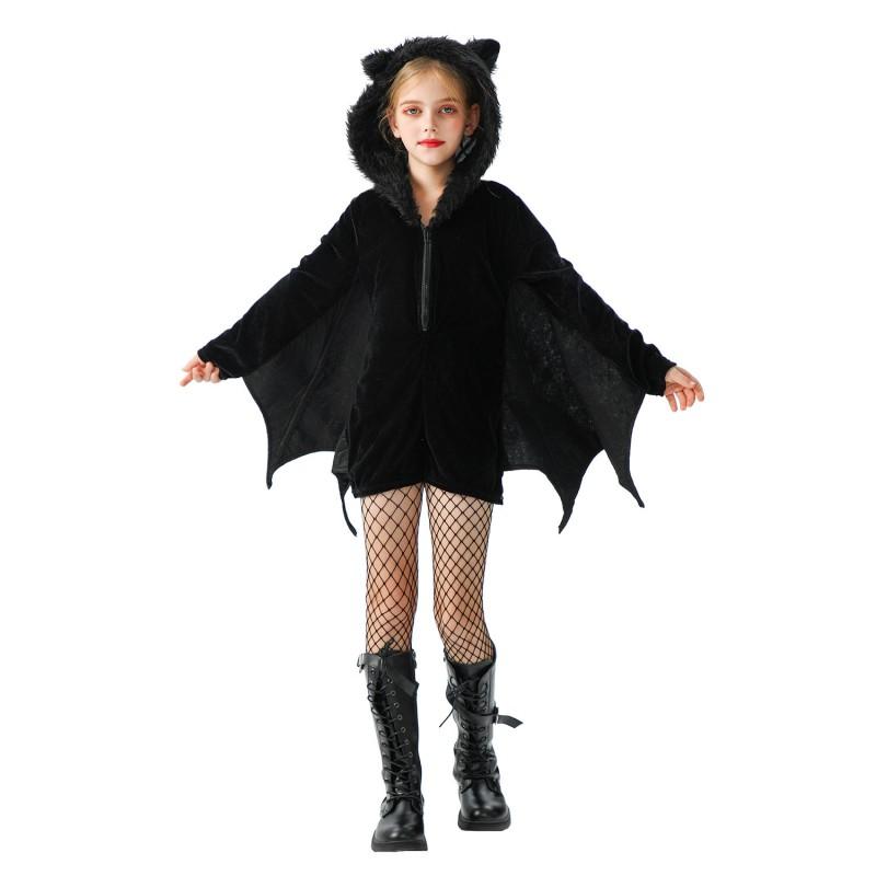 Halloween Bat Demon Costume Kids Girls Boys Unisex Toddler Performance Outfit Long Sleeve Jumpsuit With Tights