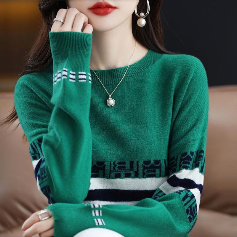 Rundhals-Pullover kurzer Damenunterteil langärmliger Herbst- und Winter lockerer Strickpullover Top