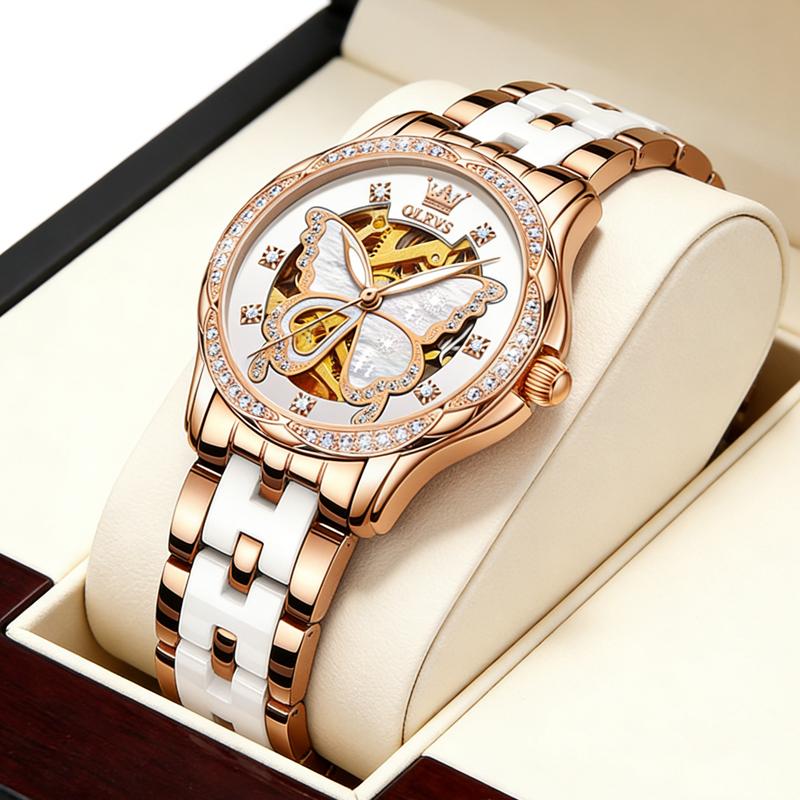 OLEVS New Fashion Luxury Ceramics Butterfly Surface Watch Women Automatic Mechanical Watches For Women Montre Femme Reloj