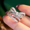 Huitan Aesthetic Bowknot Shaped Ring for Women Party Wedding Fancy Finger Accessories  Versatile Jewelry Inlaid Shiny CZ