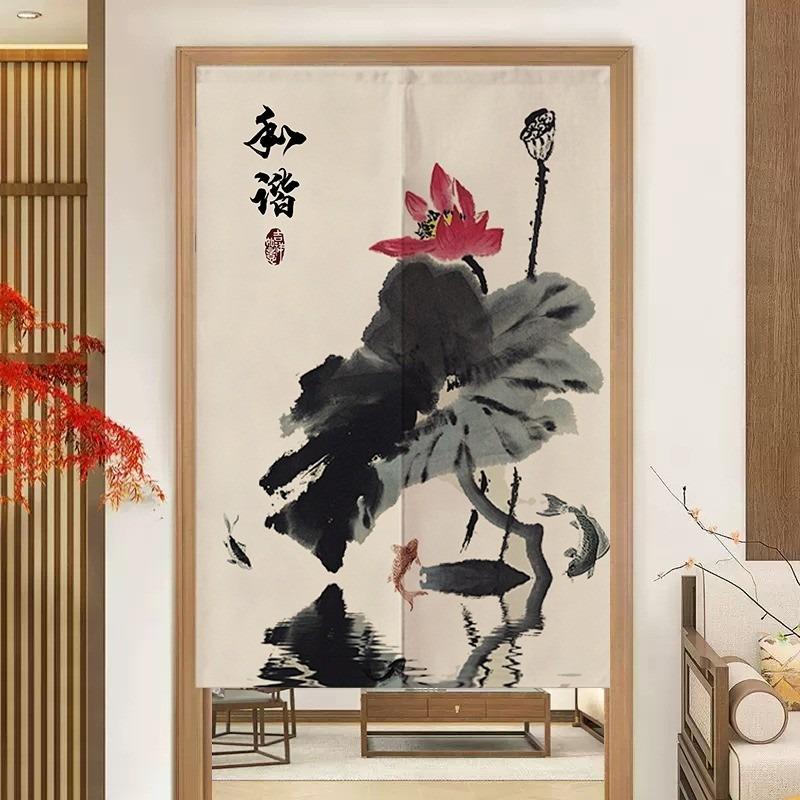 (No rod)Custom Door Curtain Digital Printing Cotton and Cotton Andlinen Door Curtain Fabric Chinese Style Half Curtains Kitchen