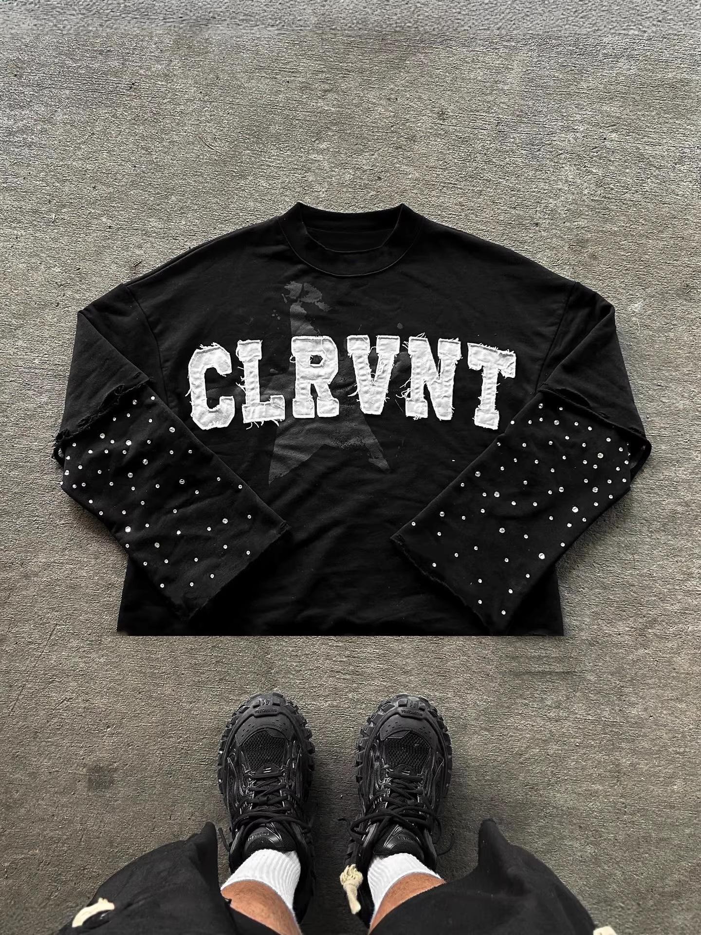 Унисекс Ретро Хип-Хоп Пэчворк Вышитая Толстовка с Круглым Вырезом Extra Large чёрный