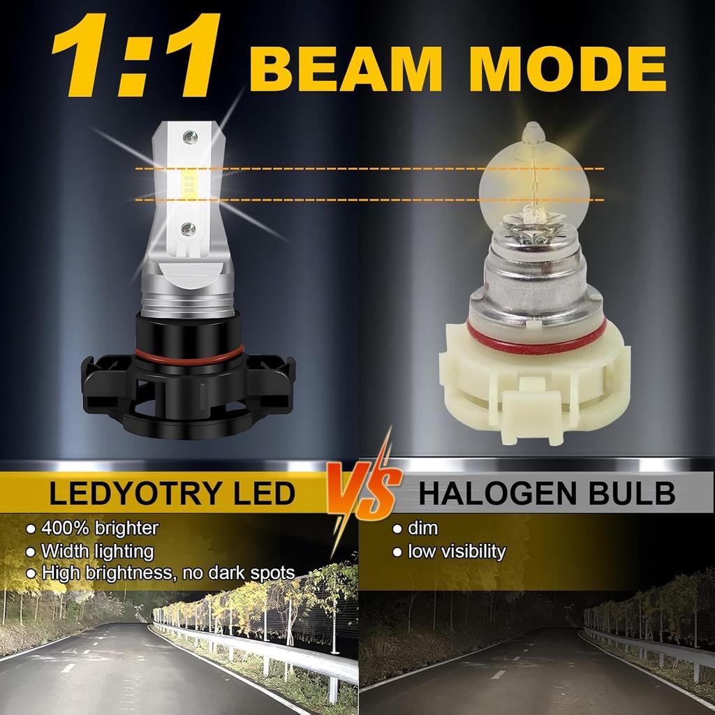 PSX24W 2504 LED Fog Light Bulbs or DRL, 4000LM Super Bright 6000K Xenon White, 12276 Fog Lights Bulb Replacement for Cars, Play and Plug (Pack of 2)