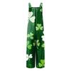 Wide Leg Overalls For Women Casual Loose Sleeveless Jumpsuits St. Patrick's Day Print Button Long Pant Romper Jumpsuit With Pockets